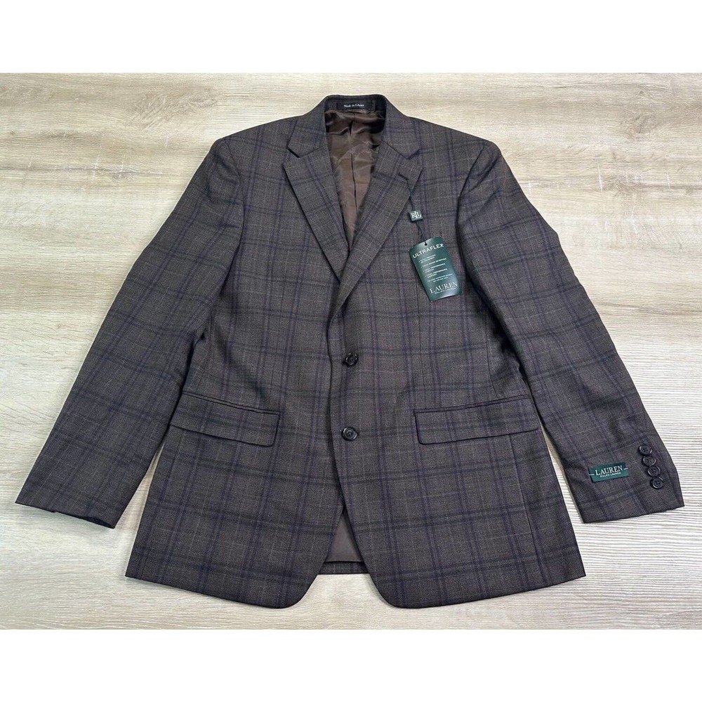 Polo Ralph Lauren Men 40R Brown Blazer 100% Wool Plaid Jacket